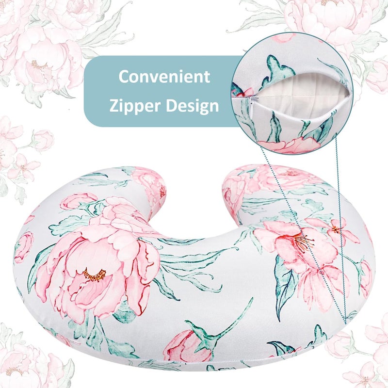 DILIMI Nursing Pillow Cover for Baby Girl and Boy, Ultra Soft Comfortable Stretchy Removable Slipcover for Newborn Breastfeeding Pillows, Pink Flower - Image 3